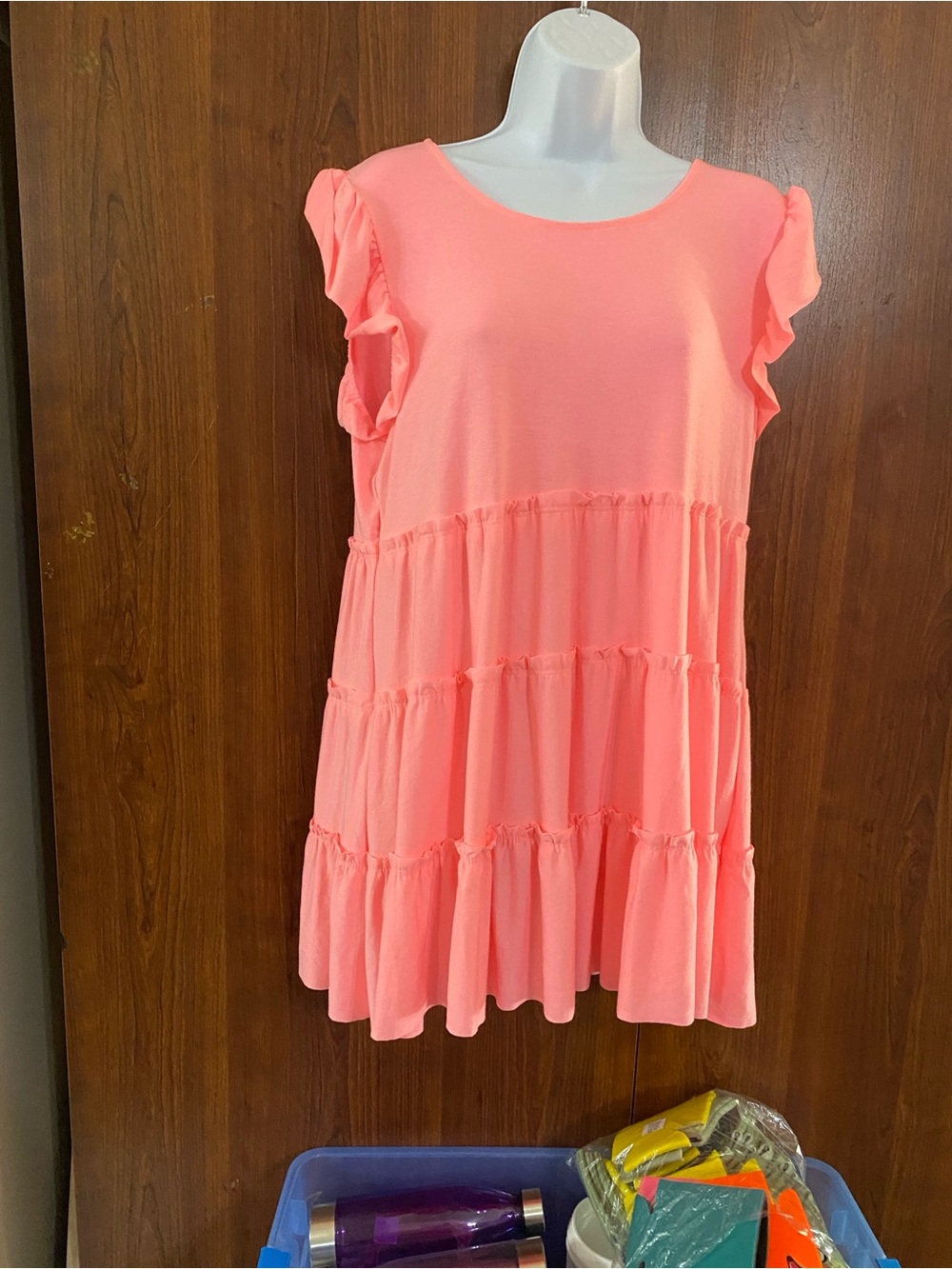 Zenana Outfitters Coral Tiered Ruffle Sleeve Dress